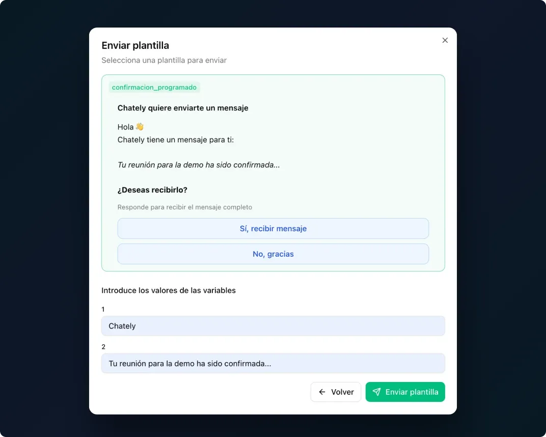 Sending an approved WhatsApp template from Chately